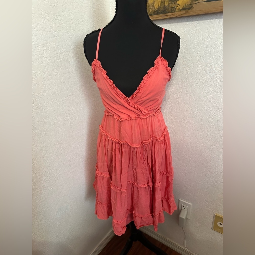Aqua Coral Spaghetti Strap Ruffle Summer Dress - Size XS